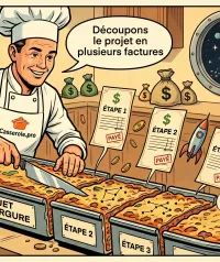 Chef cuisinier découpant un projet d'envergure en plusieurs factures progressives avec le logiciel Casserole.pro