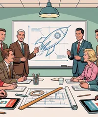 Équipe en réunion utilisant un logiciel feuille de temps sur tablette pour planifier la réussite d'un projet.