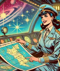 Pilote dans un cockpit spatial planifiant ses projets avec une carte, symbolisant la gestion claire et flexible de Casserole.pro.