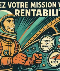 Pilote d’une fusée observant les indicateurs de temps, coûts et revenus — pilotez la rentabilité de votre entreprise avec Casserole.pro.