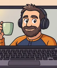 Simon, designer UX/UI de Casserole.pro, en visioconférence avec un café — logiciel de gestion québécois